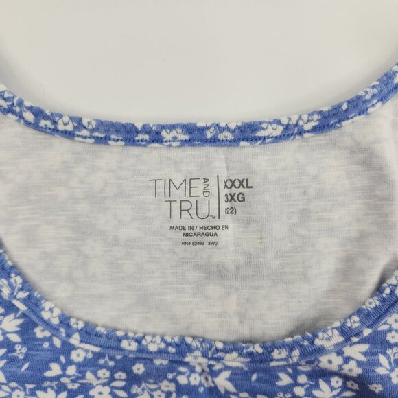 Time and Tru Womens Top Blue White Floral XXXL 22 Short Sleeve Stretch - Picture 6 of 8